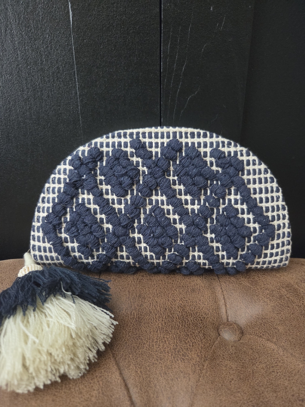 Universal Thread Navy and Cream Half-Moon Shaped Clutch - Picture 1 of 7